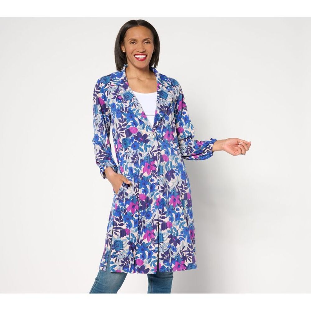 Susan Graver Women's Jacket Sz 2XS (XXS) Printed Liquid Multi-colored A649293